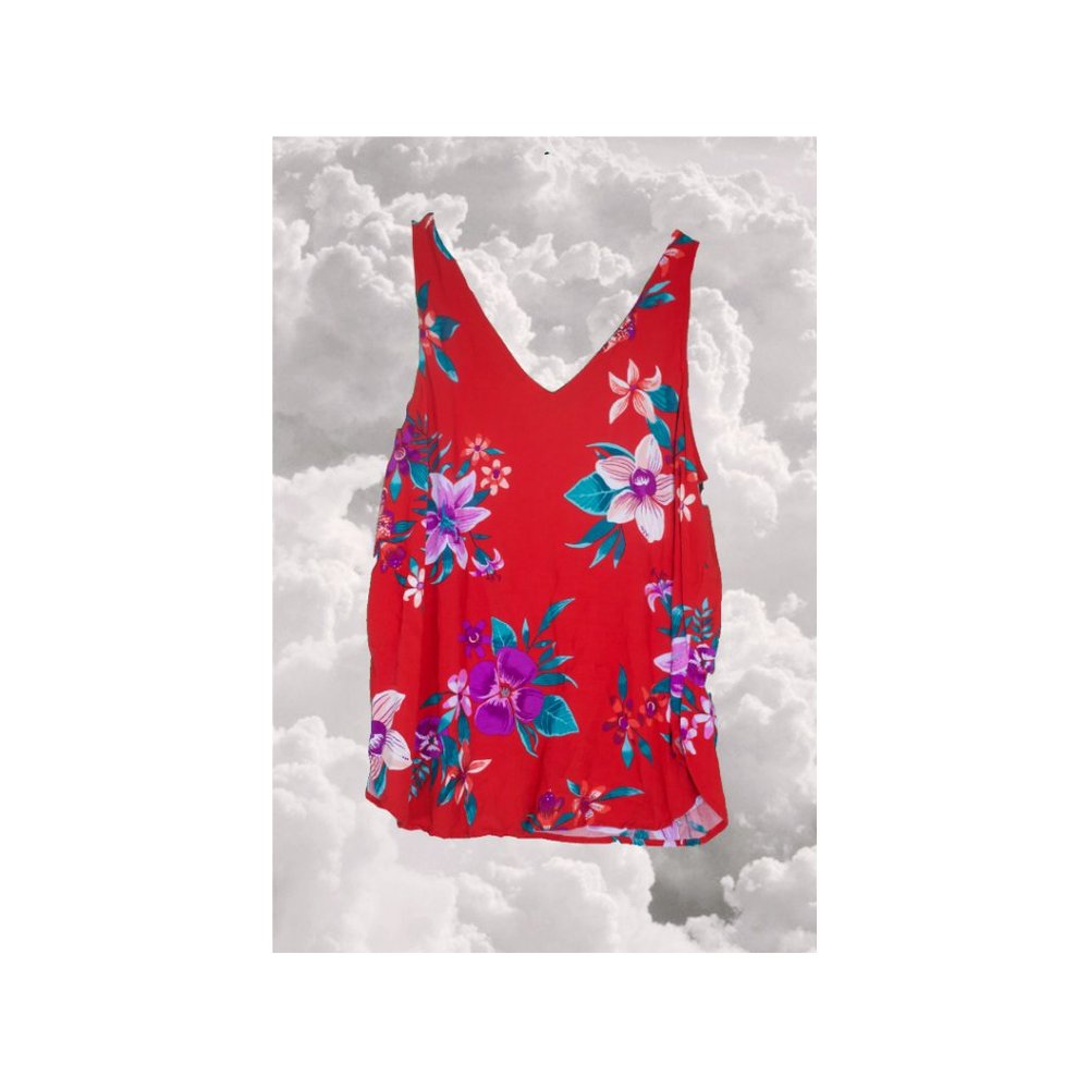 red floral tank top